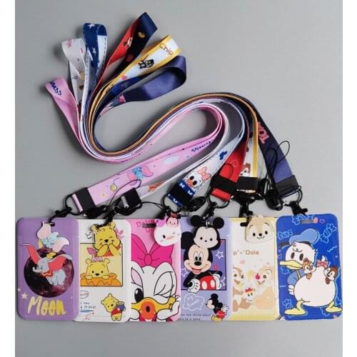 Disney Mickey Lanyard Card Id Holder Anime Cartoon Minnie Duck Daisy Figrue Print Car Keychain Mobile Badge Key Ring Lanyard