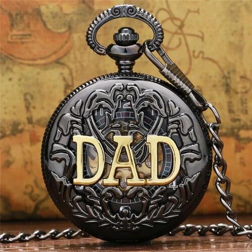Steampunk Father DAD Design Watches Mens Handwinding Mechanical Half Hunter Pocket Watch Skeleton Clock Pendant Chain Gift