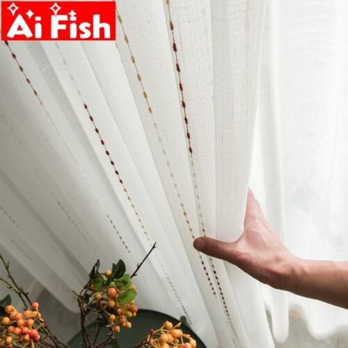 Colorful Stripe Tulle Curtains For Living Room Modern White Cotton and Linen Voile Fabrics Window Treatment Bedroom Panels #3