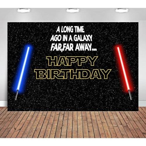 Galaxy Birthday Backdrop Star Black Sky War Universe Photography Background Kids Boy Party Blue and Red Lightsaber Decoration