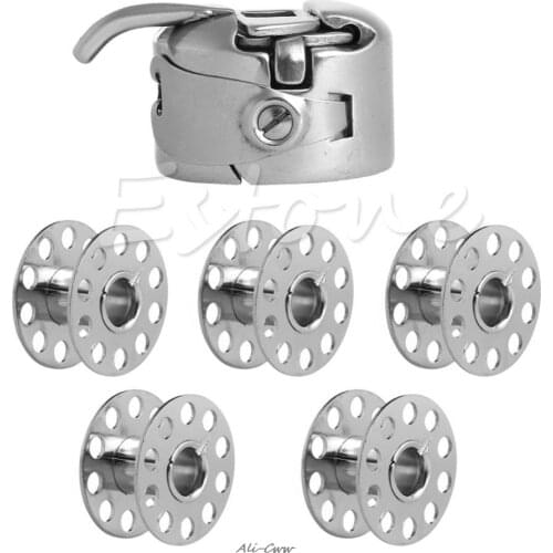 Hot New Hot 5 Bobbin + 1 Bobbin Case Set Sewing Machine for BROTHER TOYOTA JANOME SINGER