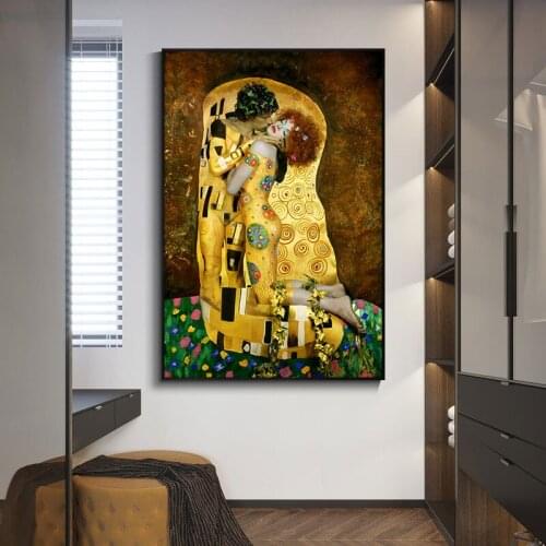 Gustav Klimt Kiss Reproductions Reality Oil Painting on Canvas Art Scandinavian Posters and Prints Wall Picture for Living Room