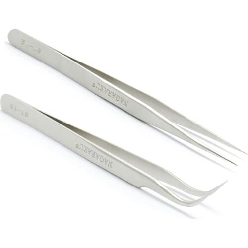 NAGARAKU 2pcs/lot Excellent Quality Stainless Steel Industrial Anti-static Precision Eyelash Tweezers Eyelash Extension Tools
