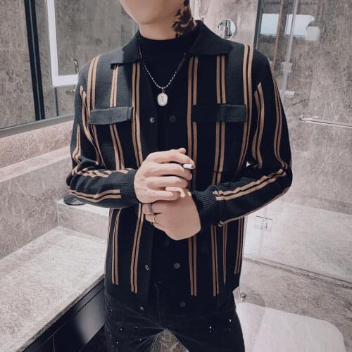 Cardigan 2020 Autumn Mens Knitted Cardigan Sweaters Black Men Sweter Hombre Men Knitted Cardigan Sweaters Stripe Cardigan Hombre
