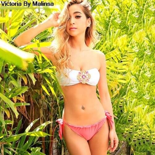 Crystal Diamond Bikini Set White Top Summer Women Sexy Secret Swimsuit Biquini Cheeky Bottom Brazilian Bathing Suit