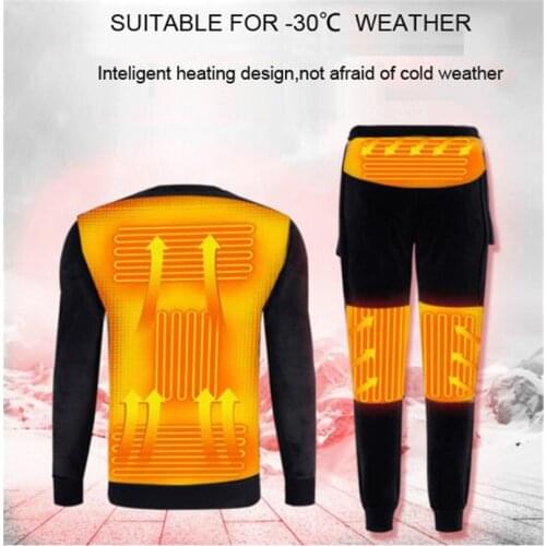 Motorcycle Winter Heated Underwear Fleece Heating Thermal Underwear Set USB Electric Heated T-Shirts & Pants Battery Powered