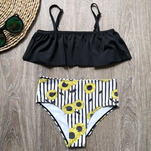 5-14 Years Girl Swimsuit Kids Swimwear Floral Teenage Girl Bikini Set High Waist Girl Bathing Suit Beachwear Childrens Swimwear