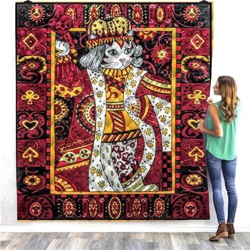 Cartoon Cat Queen Cards Bohemia Summer Quilt Blanket Mat 3D Printed Bed Sofa For Kids Adult Boy Girls Washable Gift