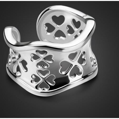 Personality Fashion Wide Ring Women 100% 925 Sterling Silver Clover Flower Ring Can Adjusted Size Solid Silver Jewelry Gift
