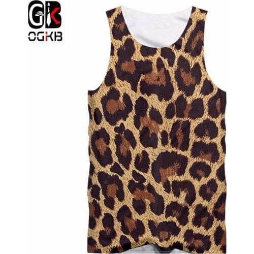OGKB New Mens Animal Leopard Print Sleeveless 3D Printing Tank Top Black Spotted Casual Wear Sports Vest Dropshipping