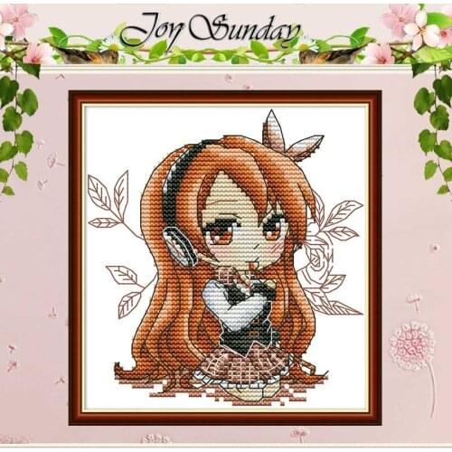 Beautiful Girl Listening To Music Counted 11CT 14CT Cross Stitch Sets DIY Cross-stitch Kits Embroidery Needlework Home Decor