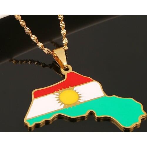 Stainless Steel Kurdistan Map Pendant Necklace Trendy Kurdish Map Flag Chain Jewelry