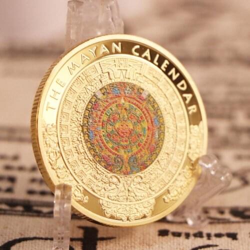 2021 New Maya Gold Commemorative Coins Mexico Pyramid Aztec Prophecy Calendar Medals Mayan Civilization Religion Culture Gifts