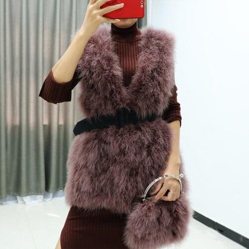 New Womens real genuine natural ostrich fox Fur vest fashion Jacket gilet custom any size
