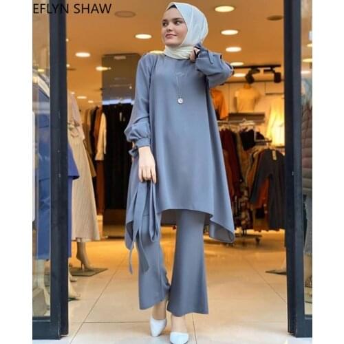 Clothes for Muslim Women Fashion Loose Shirt & Pants Suits Arab Girly Muslim Suit Turkish Modest 2 Piece Set Female Islamic Sets