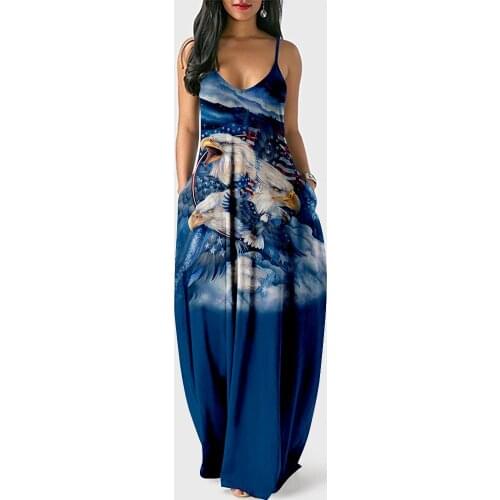 Oversized Women Tie Dye US Independence Day Dress Summer Sexy Fashion Sling Dress dresses for women 2021Casual Sundress