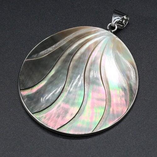 New Simple Natural Stone Round Shell Pendant 50x50mmDIY High Quality Jewelry Craft Accessories