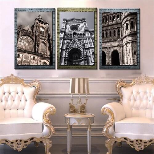 Drop Shipping 3 Pieces Home Decor Nordic Decoration Famous Buildings Wall Canvas Art Painting for Living Room Wall No Frame