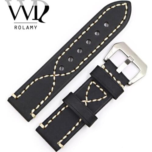 Rolamy 20 22 24 26mm Black Thick Strap Watch Band For Tag CARRERA Omega Montblanc Panerai Daytona Submariner Tissot