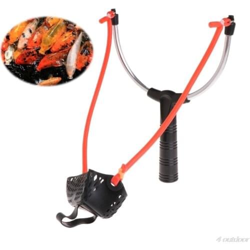 Fishing Bait Slingshot Thrower Aluminum Alloy Elastic Powerful Catapult Food Bag A27 21 Dropship