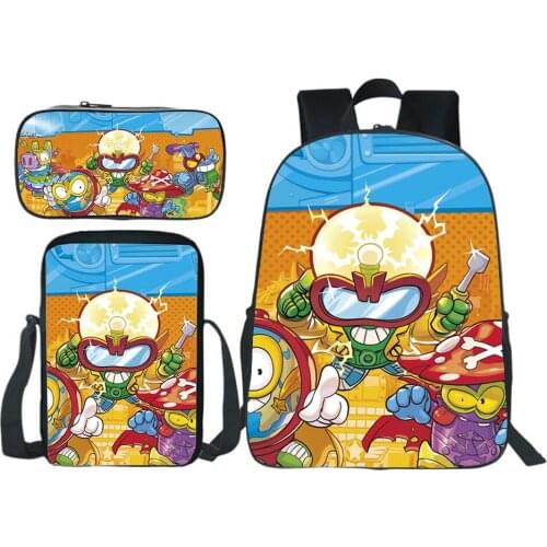 Super Zings Backpack Cartoon Super Things Schoolbag Men Travel Bag (3pcs Set/rucksack+Crossbody Bag+Pen Bag) Mochila
