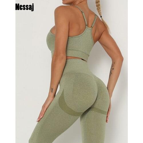 Nessaj Sexy Yoga Sets Women Fitness Clothing Scrunch Butt Leggings Sports Bra Crop Top Fitness Set Women Workout Clothes