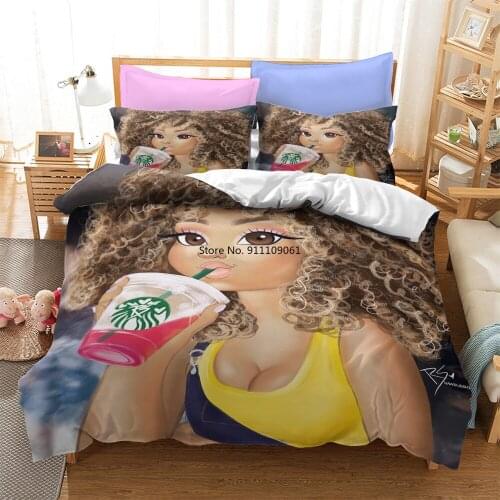 African Beauty Girls Bedding Set US/Europe/UK Size Quilt Cartoon Bed Cover Duvet Cover Pillow Case 2-3 Pieces Set Adult Children