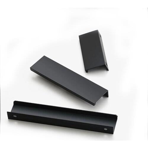 Modern Aluminum Alloy Kitchen Cabinets Long Hidden Dark Handle Open Hole Drawer Edge Black Wardrobe Door Handle