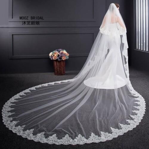 Wedding Veil 2017 New Real Images 3.5-Meter Length Two Layers 3 M Width Elegant Luxury Long Elegant Lace Bridal Veils with Comb
