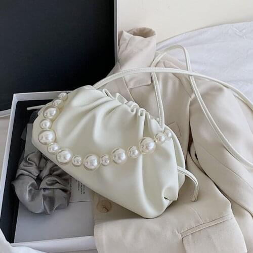 Pearl Design Sweet Cloud Bags Small PU Leather Crossbody Bags For Women 2021 Solid Color Shoulder Handbags Female Cross Body Bag