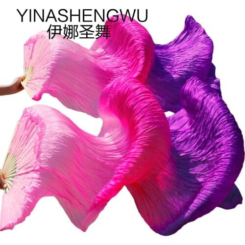 New Arrivals Stage Performance Dance Fans 100% Silk Veils Colored Women Belly Dance Fan Veils (2pcs) pink + rose + purple