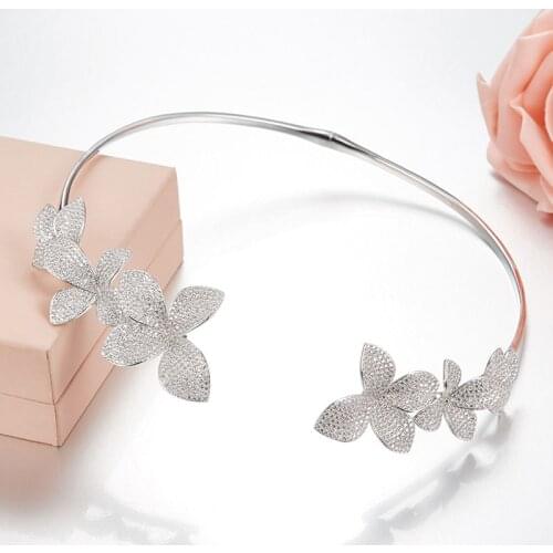 SLJELY Luxury Brand 925 Sterling Silver Multicolor Floral Full Cubic Zircon Flower Choker Necklace for Women Lady Party Jewelry