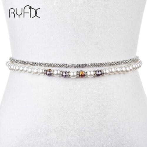Lady Dress Belt Sweet Flowers All-match Imitation Pearl Waist Chain belt Beaded Elastic Waistband dress Decorative BL246