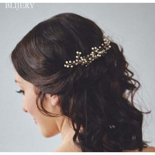 BLIJERY Bridesmaid Bridal Pearl Crystal Beaded Floral Hairpins Handmade Wedding Hair Accessories Headpiece Women Hair Jewelry