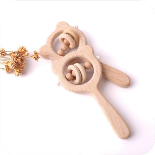 1PC Wooden Double silicone cone rattle Bell Teether Rattle baby toys Wooden Ring Teething Toys for 0 12 month 2020 custom made