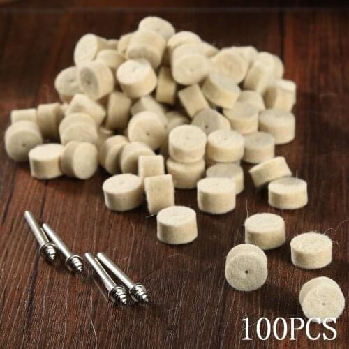 100Pcs Grinding Polishing Pad For Metal Wood 13mm Wool Felt Polishing Buffing Wheel +4Pcs 3.2 Mm Shanks For Dremel Rotary Tool