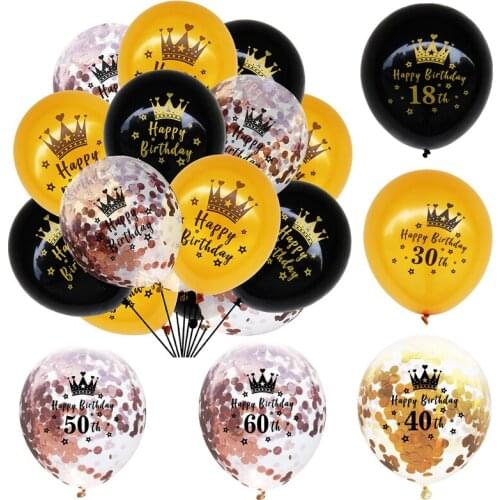 15Pcs 12inch Confetti Balloons Black Gold Latex 18/30/40/50/60 Years Old Anniversary Birthday Party Decoration Baby Shower Gift