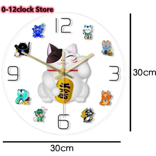 Japanese Beckoning Welcoming Fortune 3D LED Light Lucky Maneki Neko Cat Print Wall Clock Home Car Hotel Restaurant Zegar
