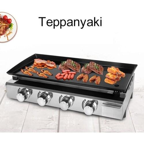 4-Burner Barbecue Grill Lpg Commercial Household Teppanyaki Equipment Teppanyaki Grill Stainless Steel Camping Picnic