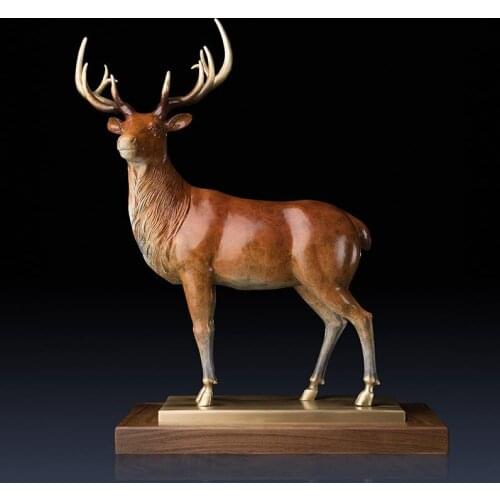 45 CM China Art Deco Pure Brass Moose elk wapiti Deer Animal decorate sculpture Decoration Home Furnishings Gift Statue