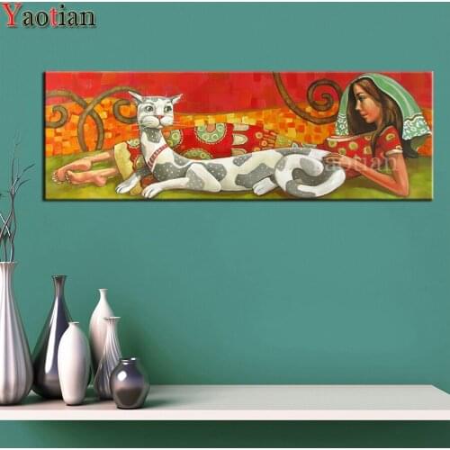 5d diamond Painting Beautiful lady with cat diamond embroidery mosaic Cuadros Wall Art Pictures for Living Room Decor