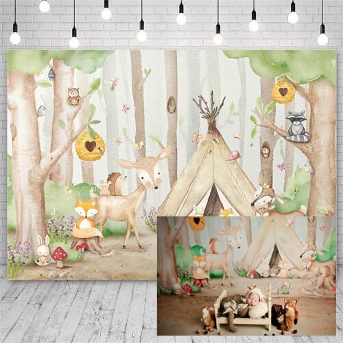 Avezano Baby Shower Birthday Party Photography Backdrops Forest Tent Fawn Animal Decoration Backgrounds Photo Studio Photophone
