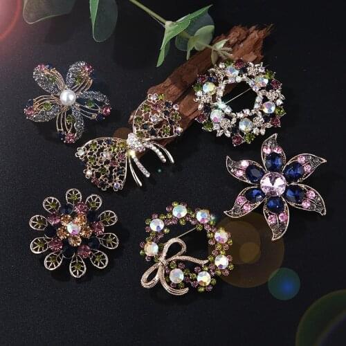 Brooch Pin Vintage Colorful Crystal Flowers Rhinestone Brooch Pin Badge DIY Rhinestone Accessories Party Wedding