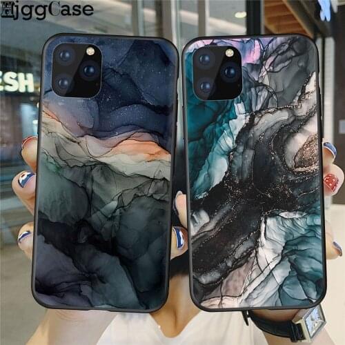 Case For iPhone 11 Pro XS Max XR X 7 8 6 6s Plus SE 2020 Marble Stone Texture black Phone Case Soft TPU Cover For iPhone 7