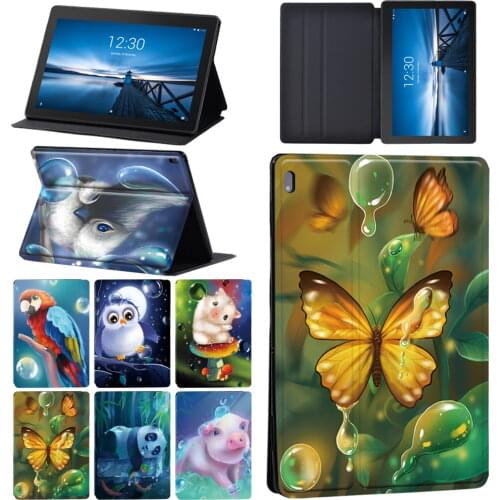 Tablet Case for Lenovo Tab E10 10.1 Inch PU Leather Folding Stand Cover for Tab M10 10.1 Inch Animal Series Pattern Cases