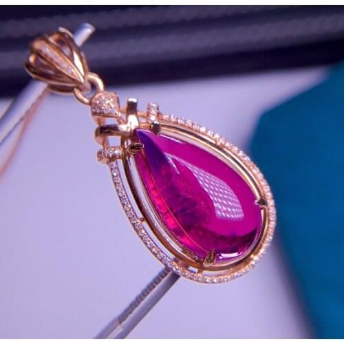 E401 Tourmaline Pendant Fine Jewelry Real 18 K Gold 100% Natural Rubi Tourmaline 6.8ct Gemstones Diamond Pendant Necklace