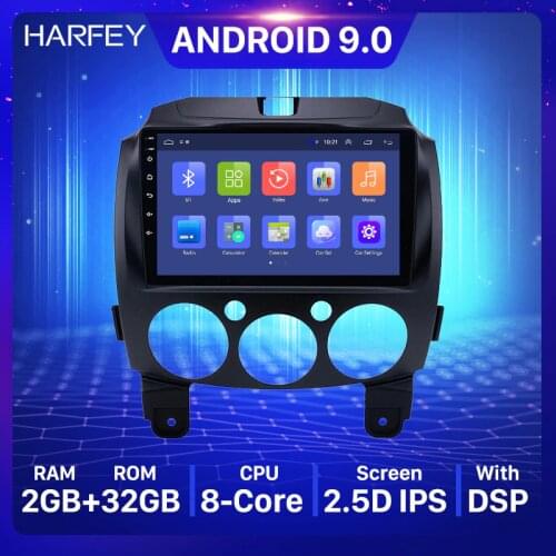 Harfey 9inch car Radio GPS Navi Android 9.0 for 2007-2014 MAZDA 2/Jinxiang/DE/Third generation with Bluetooth USB WIFI OBD2 DVR