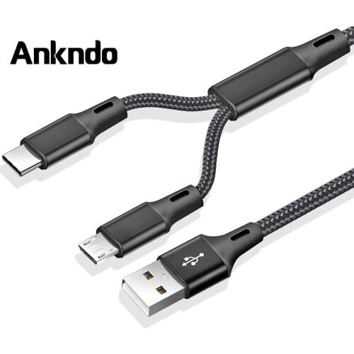 Ankndo 2 in 1 Micro USB Cable Type C Cable For Xiaomi Huawei Samsung Android Mobile Phone Fast Charging Cable Microusb Charger