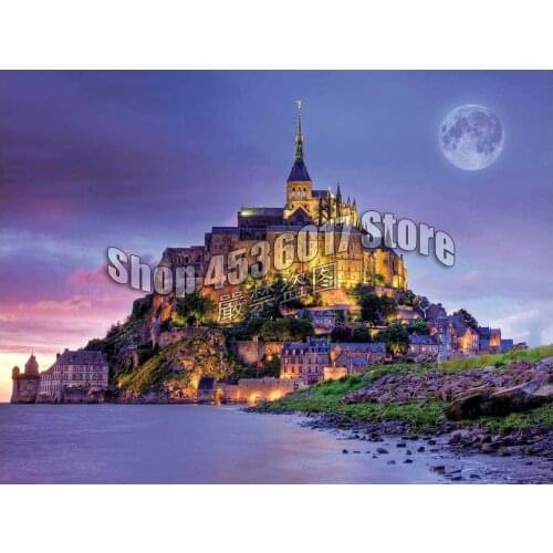Full Square Drill 5D DIY Mosaic Painting Landscape Diamond Painting Mont Saint Michel, France Diamond Embroidery Decoration Home