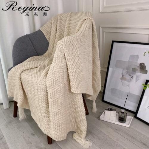 REGINA Elegant Pure Cotton Plaid Blankets For Bed Sofa Home Decorative Wearable Office Soft Warm Knitted Thermal Throw Blanket